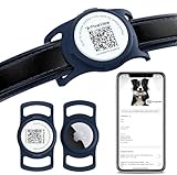 PawView Support AirTag pour Collier Chien avec Code QR - Support AirTag pour Chat, Localisation Instantanée, Profil en Ligne, Contacts, Contrôle via APP, Accessoires AirTag (1 Pack, Bleu Marine)
