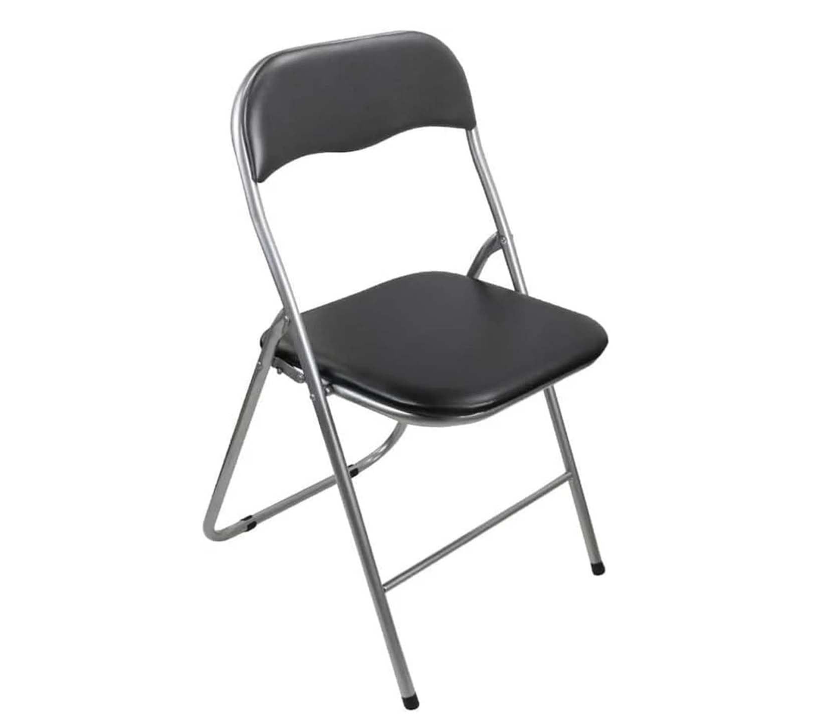 PREMZO Folding Chair Faux Leather Padded Seat Space Saving Lightweight Compact Foldable Desk Chair with Metal Frame Back Rest for Garden Home Party Office Dining (Black)