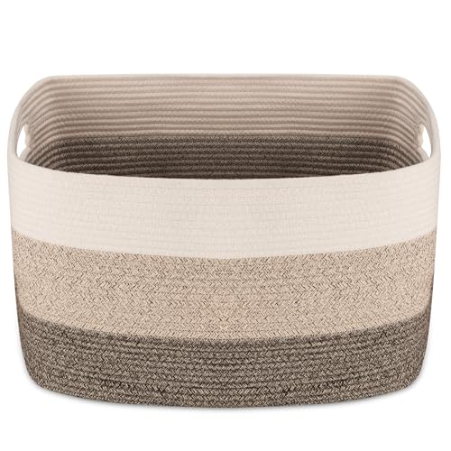 Rieeyrslza XXL Cesta de Cuerda de Algodón Con Asas 72L Cestas de Lavandería Tejidas para Mantas Almacenamiento Tejida Canasta, Colocación Almohadas y Edredones y Mantas(Amarillo Gradiente)