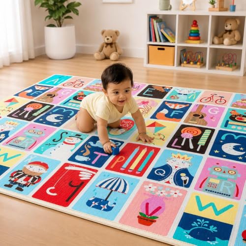 Image of Extra Large Reversible Baby Play Mat | 6.5x5 ft, 8mm Thickness | Baby Mats for Floor, Play Mat, Mat for Kids Playing, Baby Crawling Mat, BPA Free, Waterproof & Foldable - Alphabets