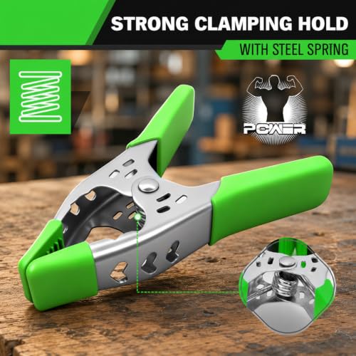 Image of 6-Piece 8-inch Heavy Duty Spring Clamp, Large Spring Clamps for Woodworking, Metal Clips 3.4-inch Jaw Opening Clamps for Backdrop, Pool Cover, Photography
