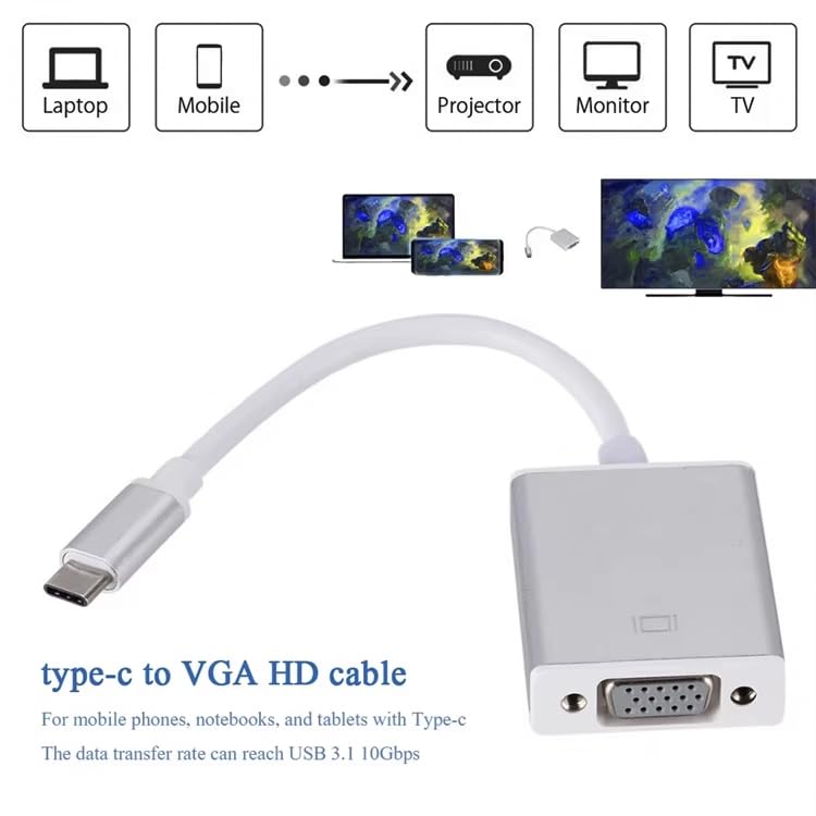 HBFQMDJLX USB C to VGA Adapter, 1080P HD Display, Mirror and Extend Mode Support, Aluminum Shell, USB 3.1 Compatible,Suitable for Computers and projectors