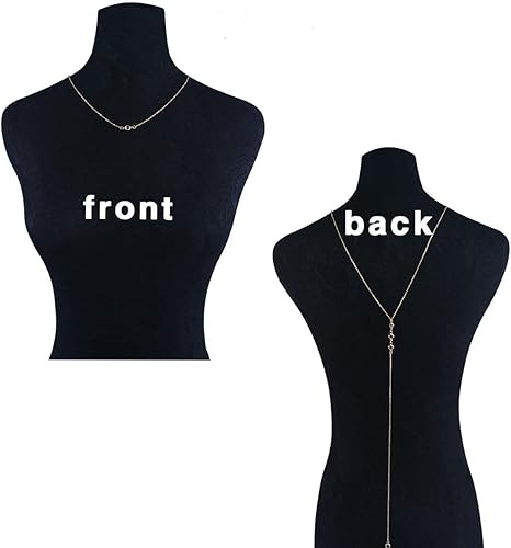 Miniatura 6 de Artmiss Collar Backdorp de boda con cristal dorado y cadena larga para mujeres y novias, Oro, Cristal