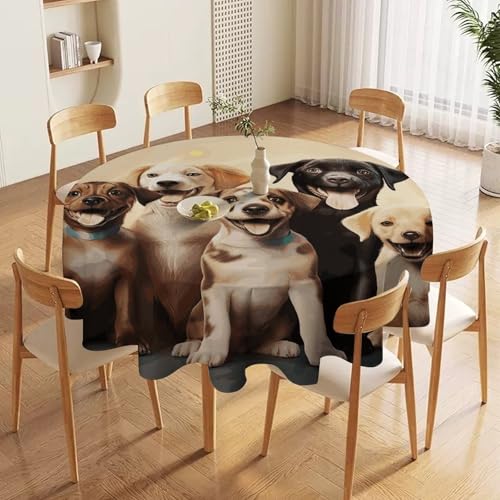 Nappe ronde imprimé chiens polyester lavable pour protéger votre table - 6