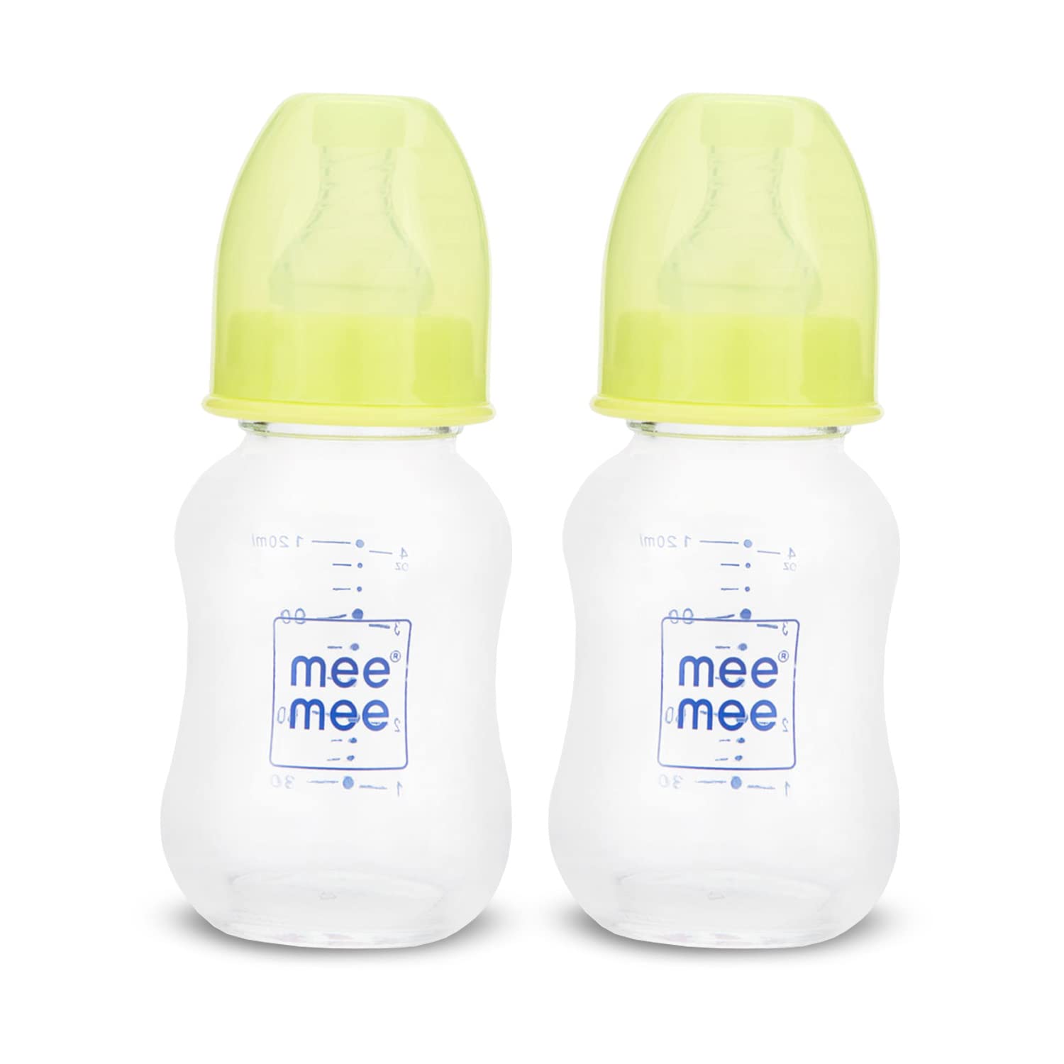 Mee Mee Premium Glass Feeding Bottle with Eazy-Flow Technology, Anti-Colic Valve,Anti Slip,BPA-Free Baby Feeding Bottle for Babies & Toddlers(Green, 120Ml,Pack of 2) (B07P4D8YNQ) Amazon Price History, Amazon Price Tracker