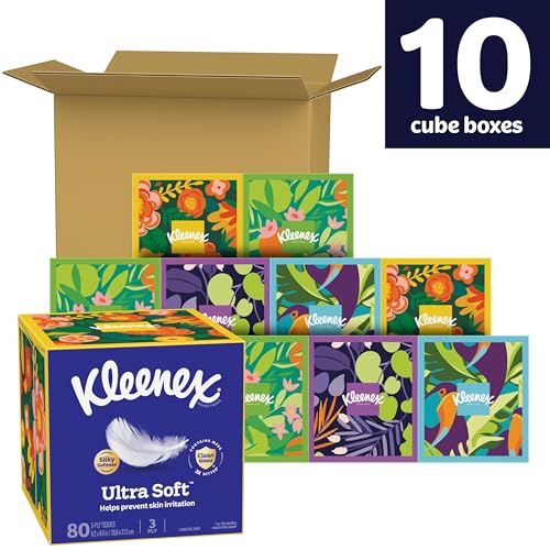 Image of Kleenex Ultra Soft Facial Tissues, 10 Cube Boxes, 80 Tissues per Box, 3-Ply, Packaging May Vary