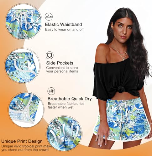 Image of For G and PL Women Summer Floral Beach Boardshorts with Pockets Swim Trunks