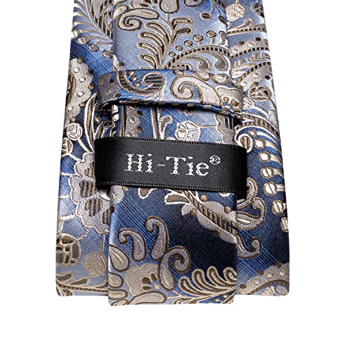 Image of Hi-Tie Silk Ties for Men Plaid Paisley Striped Necktie Pocket Square Cufflinks Set Formal Business