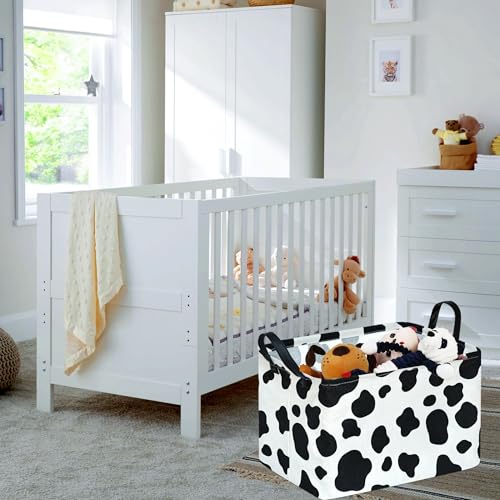 Image of Kid Storage Basket Gift Shelf Basket Toy Storage Bin, Nursery Basket Organizer Box for Children Room Deco With Handles (Cow pattern)