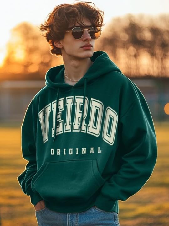 Image of Veirdo Fleece Oversized Baggy Fit Hooded Sweatshirt Drop Shoulder Typographic Logo Printed Full Sleeve Hoodie for Men (Avaiable in Colors: Copper Tan, Rust & Red)