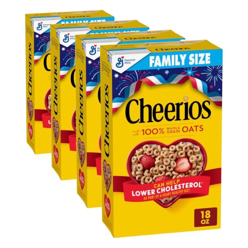 Image of Cheerios Cereal, Limited Edition Heart Shapes, Affirmations Box, Heart Healthy, Gluten Free, Family Size, 18 oz (Pack of 4)