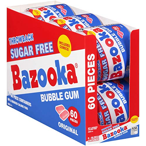 Bazooka To Go Cup Back to School Pink Bubble Chewing Gum in Original Sugarless Flavor, Fun Old Fashioned Candy for Treats & Care Packages, 60 Count