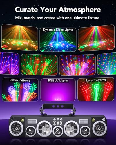 Image of KeoBin All-in-One Pro Laser Lights for Party, RGBWA Disco Light, GOBO Patterns, Laser Show Supported DMX512 /Sound Active for Club, Stage, Gig, Party Events