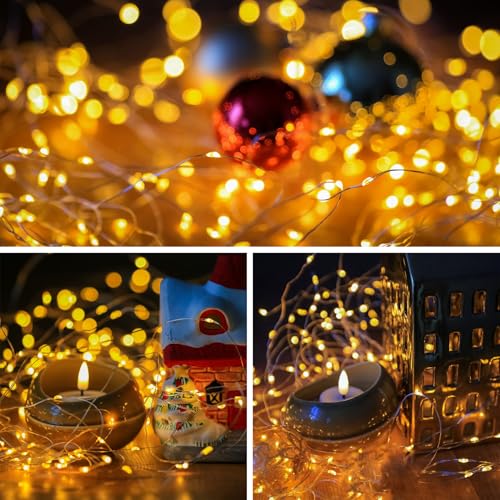 Waterproof Solar String Lights, 2 Pack Total 24M 240 LED Copper Wire Lights with 8 Modes & Timer for Outdoor Decoration（Warm White） — view 4