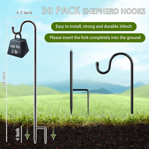 Image of 30 Pcs 24 Inch Shepherds Hook for Outdoor Adjustable Bird Feeder Pole