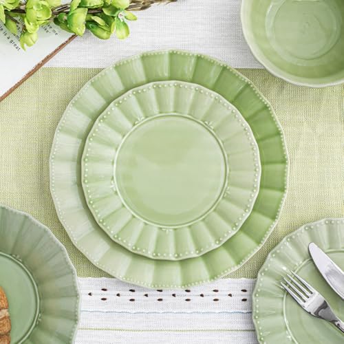 HOMBENE Dinner Dinner Plates 10.5 Inches Set for 6, Ceramic Plates, Salad Serving Plates, Wavy Style, Microwave & Dishwasher Safe Plates for Cake Waffles Snacks (Lemon Yellow) by HOMBENE DINNERWARE NOT ONLY FOR DINNER - Used condition - Image 3