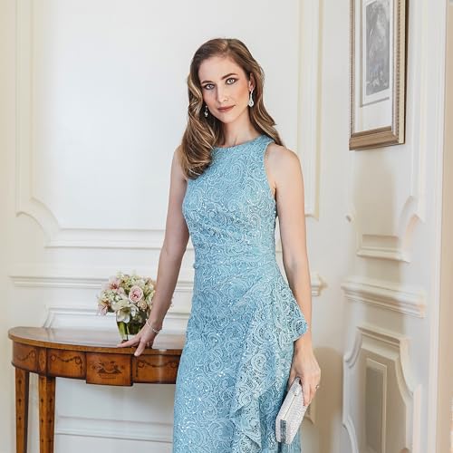 Image of Alex Evenings Women's Long Sleeveless Mother of the Bride Dress W /Cascade Ruffle & Front Slit (Petite and Regular Sizes)