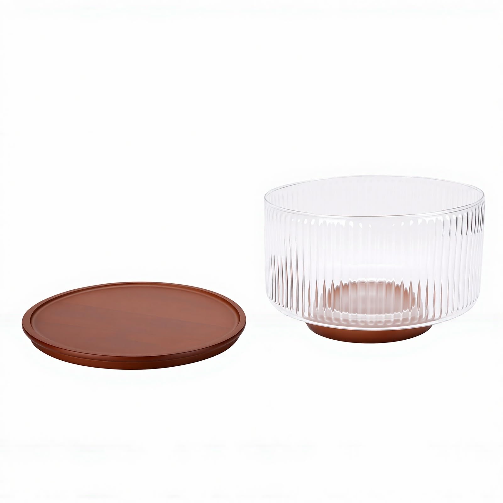 Karlak Saladier en Verre nervuré au Design élégant avec Base en Bois et Couvercle pour les Dîners de Famille 17,5 Cm (S)