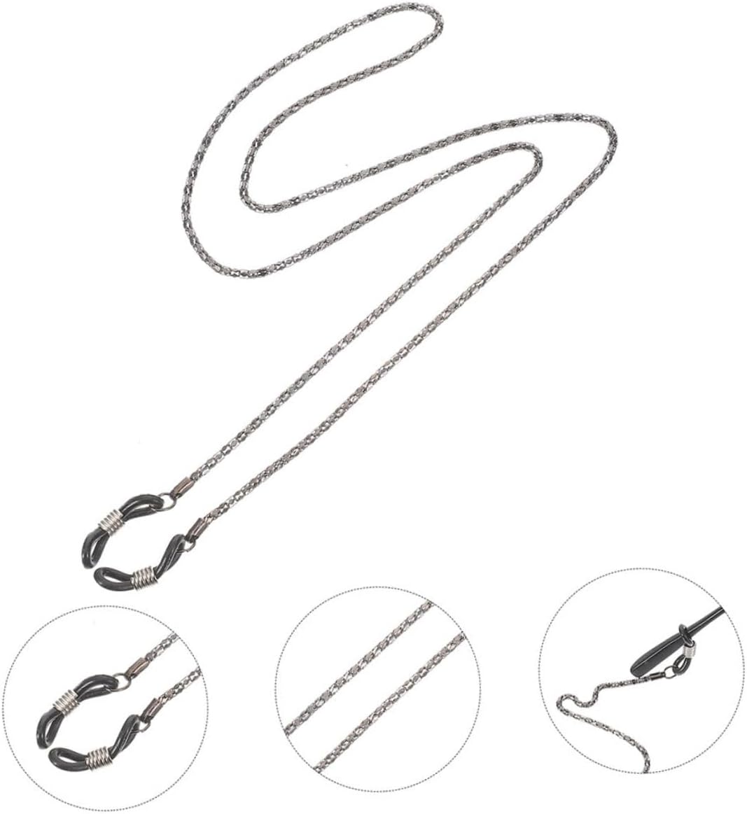 NOLITOY 6pcs Silver Metal Eyeglass Chains Hollow Link Anti-slip Spectacle Straps for Women and Men, Adjustable Glasses Rope Neck Holder for Work and Travel