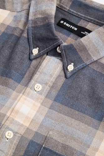 Image of SNITCH Men Casual Plus Size Shirt | Regular Fit Long Sleeve Spread Collar Plaid Pattern | 100% Cotton & Breathable Dobby Fabric for Casual Office Wear & Stylish Everyday Use