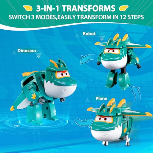 Super Wings Transformable Toys, 5 in Sally and Tino Dinosaur Airplane Transfomming Figures Toys Set, 2 in 1 Mode Rescue Bots Toy for 3-5 Year Old Boys Girls, Plane Toy for Toddlers Kids Age 3 4 5 6