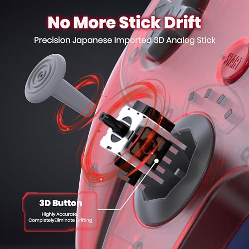 Image of 2 Pack Wireless N64 Controller Made for Switch 1 & 2, N64 Console, Wireless 2.4 GHz Receivers Compatible with Switch Online, Windows PC, macOS (Built-in Vibration) (Rechargeable) Gunmetal Grey /Red