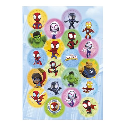 dekora - Mini discos comestíveis Spidey Ø 3,4 cm x 20 unidades | Decoração para cupcakes, bolachas e bolos, sem açúcar, licença Marvel | sem glúten e adequado para vegano