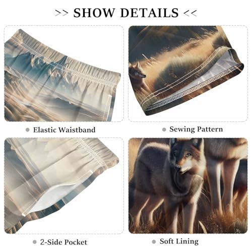 ALAZA Wolf Family Mountain Landscape Pajama Shorts Sleep Shorts Pant Lounge Pajama Bottoms Elastic Waist with Pockets3