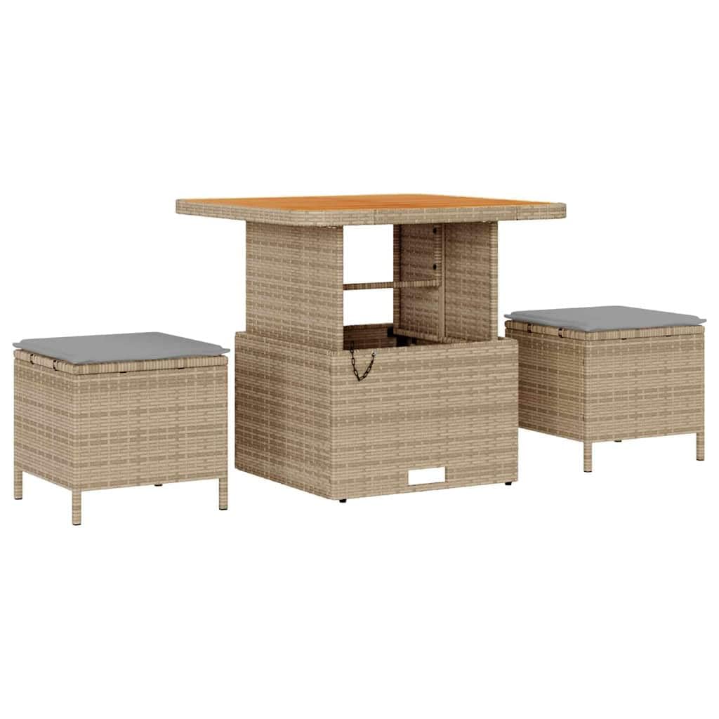 Set di mobili da giardino in polyrattan, 9 pezzi, beige e grigio