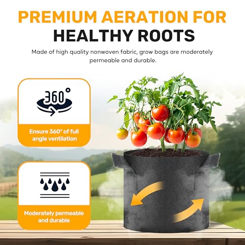 HealSmart 24-Pack 2 Gallon Nonwoven Grow Bags, Aeration Fabric Pots with Handles, Suitable for Garden Fruits, Vegetables and Flowers, Black - Thumbnail 4