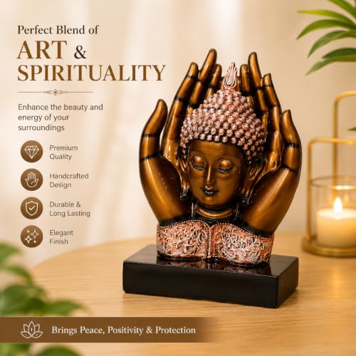 Image of ZAICUS Buddha Head in Praying Hands Showpiece for Home Decor, Meditating Buddha Statue, Spiritual Tabletop Figurine for Living Room, Office Desk & Zen Decoration