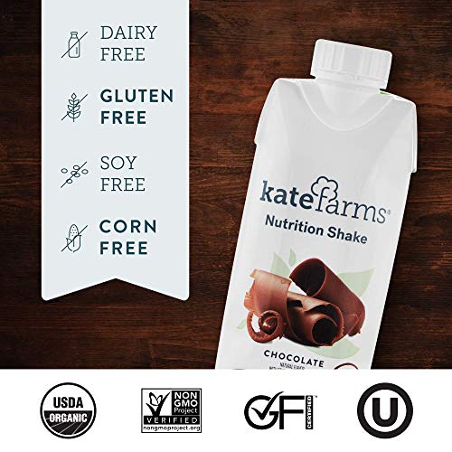 Kate Farms Organic Nutrition Shakes, Vegan Nutrient Dense Meal Replacement Drinks, Protein Shake or Supplemental Snack, Made Without Gluten, Soy, Dairy, or Corn (Chocolate, Case of 12)