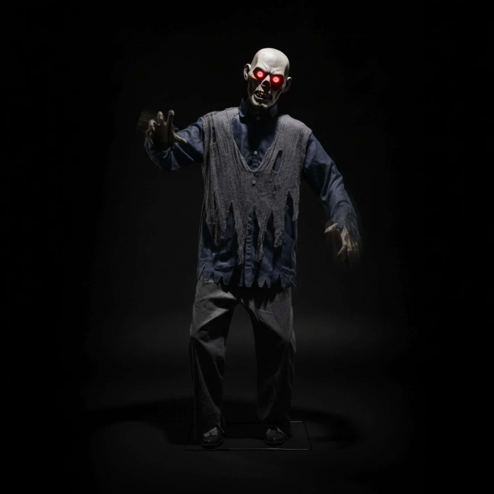 Halloween Figurine Animée Zombie Décoration Animatronique Statue Effrayante Automate Sonore Matériau Plastique Yeux Lumineux et Mouvement Oscillant