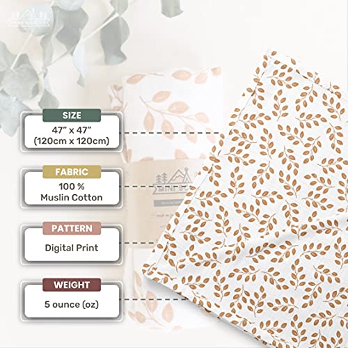 Image of Mini Wander Swaddles for Newborns Muslin Swaddle Blankets - Breathable Soft Gender Neutral Receiving Blanket Baby Essentials | 47 x 47 Cotton - Leaves (Amber)