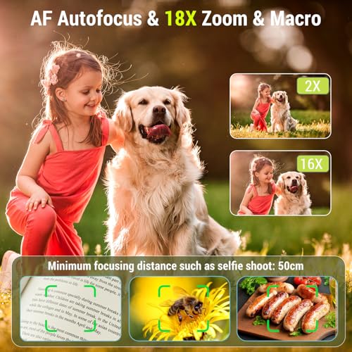 undefined ZEOUPT Digital Camera, 4K 64MP Cameras for Photography, 270°Flip Screen Vlogging Camera, Autofocus, Flash, 18X Zoom, 2 Batteries, 64GB Card, Point and Shoot Digital Cameras for Kids Teens, Black の商品画像 3