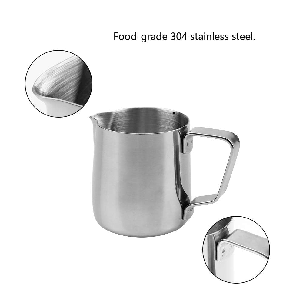 2 Bricco per Latte in Acciaio Inox Caraffa per Montalatte 150 ml Latte Brocca in Schiuma per caffè e Latte Art Perfetto per Montalatte Caffettiera Cappuccino Macchiato