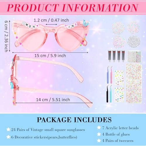 35 Set Sunglasses Decorating Kit DIY for Women Vintage Heart Shaped Sunglasses Crafts Bulk for Adults with Letter Beads Acrylic Diamond Pearl Stickers3