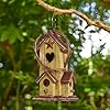 Glitzhome 115 h distressed solid wood cottage decorative outdoor garden birdhouse with rattan hanging bird house for outdoor patio gardenwashed yellow  urban country home decor