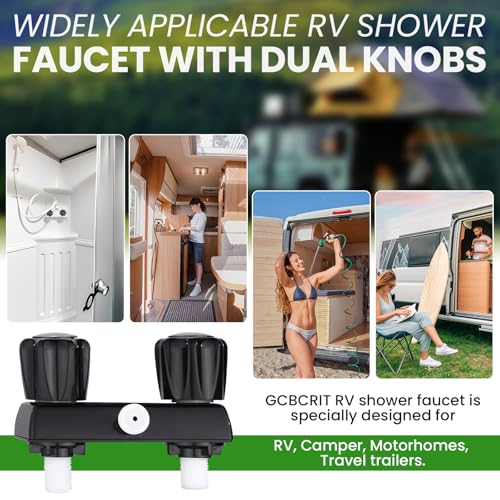 Image of RV Shower Faucet with Hose and Head, RV Outdoor Shower Kits, RV Tub Faucet with Shower Diverter Outdoor Shower Kit Fits for RV /Campers,Travel Trailer,Motorhome (Shower Faucet Kit, Black)