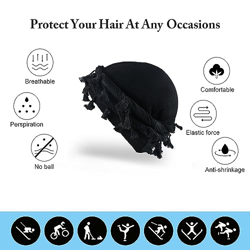 LUHOHI Turban Durag for Men Head Wraps Scarf Kings Crowning Satin Silk Lined Cap Head Pre Tied Pretied Turbines Halo Twist Turban Bonnets for Sleeping Locs Dread Headwraps Hair Hat Coverings, Black