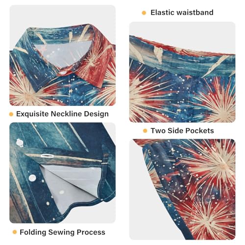 Boccsty Fireworks American Flag Boy Summer Shorts Sets Hawaiian Toddler Boys T-Shirt & Pants 2 Pcs 3T4