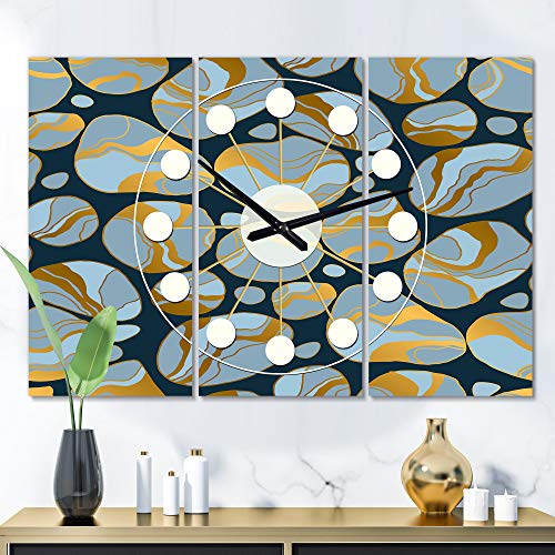 Designq Mid-Century Modern Wall Clock 'Golden Marble Design Iv' Blue Round Wall Clock For Kitchen Decor #TOP1