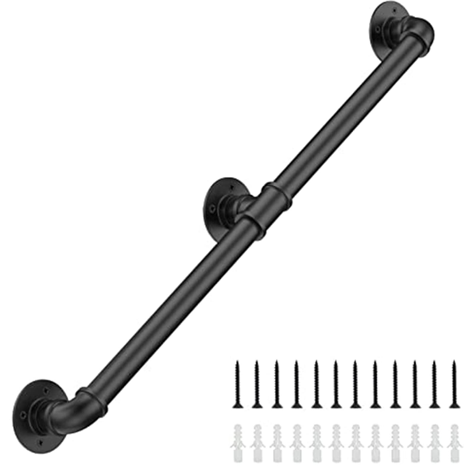 Rambarde d'escalier industrielle 80 cm avec rampe murale tubulaire et main courante noire