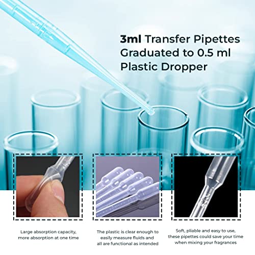 Image of Premium 3ml Transfer Pipettes(Pack of 100Pcs), Clear Plastic Graduated Dropper with 0.5ml Markings, Strong Suction Laboratory Pasteur Pipette for Liquid Transfer, Paint Crafts, Experiments