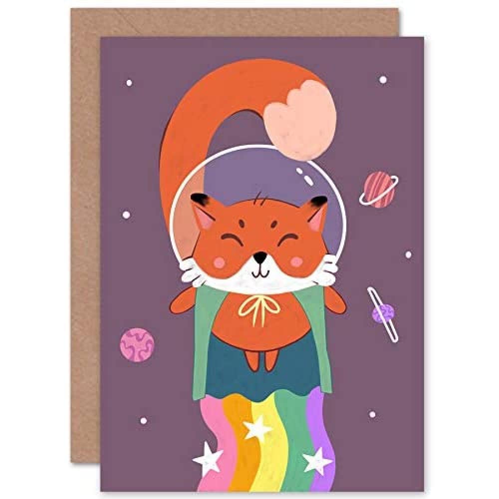 Wee Blue Coo Fox Astronaut Greeting Card With Envelope Inside Premium Quality