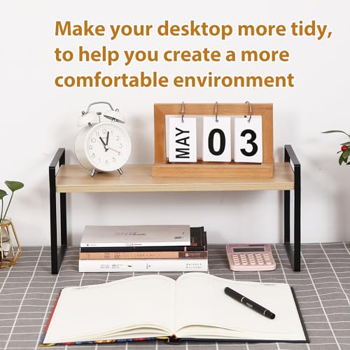 Image of YGYQZ Wood Office Desk Shelf Organizer - Desktop Supplies Cute Dresser Top Organization Storage Rack and Cubicle Decor Aesthetic Bookshelf for Women Man and Kids (Black Wood-Single Tier)