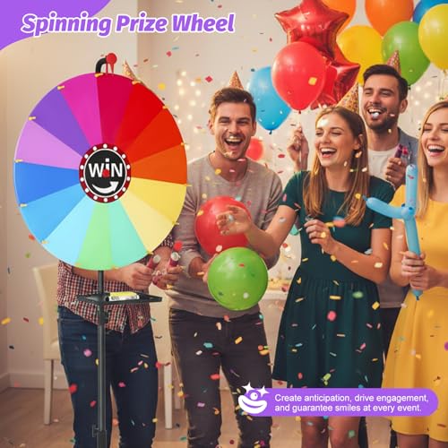 60 cm Glücksrad zum Drehen, 14 Farben personalisierte Anpassung, 3,5kg Metallständer Verstellbar von 85 - 160 cm, Drehendes Preisrad Bunt Fortune Wheel für Lotteriespiele Wortspiele Partys Karneval