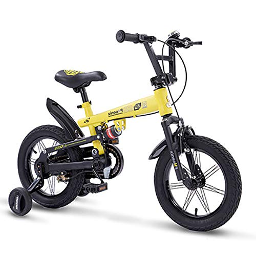 AI-QX 14-18 Pulgadas Bicicleta Infantil Estudio Aprendizaje Montar a Caballo Bicicleta niños niñas Bicicleta con ruedines con Campana por 3-8 años,Yellow,18