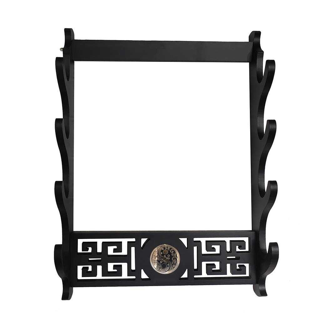 Goonsds Black Wall Mount Sword Holder Samurai Display Hanger For Katana Wakizashi 4Tier,Dragon 4 Tier