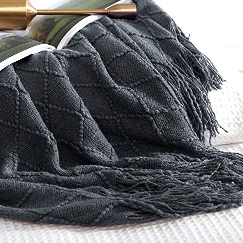 Walensee Throw Blanket For Couch, 50 X 60 Dark Grey, Acrylic Knit Woven Summer Blanket, Lightweight Decorative Soft Nap Throw With Tassel For Chair Bed Sofa Travel Picnic, Suitable For All Seasons #TOP7
